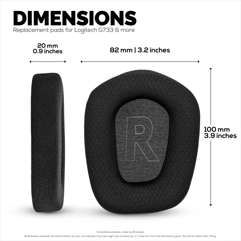 Coussinets d'oreille en tissu mesh pour casques Logitech G733, G335 et G535, tissu mesh respirant et mousse à mémoire de forme haute densité.