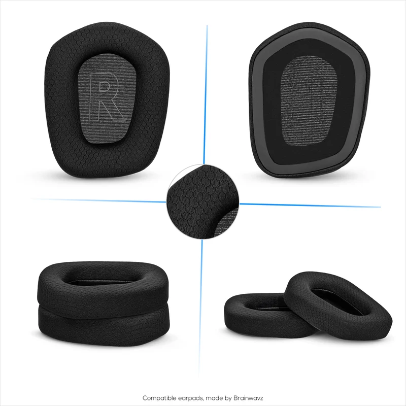Coussinets d'oreille en tissu mesh pour casques Logitech G733, G335 et G535, tissu mesh respirant et mousse à mémoire de forme haute densité.