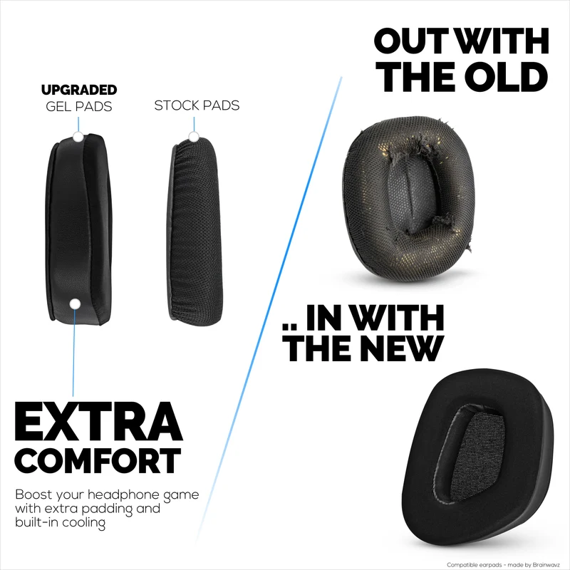 Coussinets d'oreille hybrides pour casques Corsair Void RGB Elite Wireless, RGB Elite USB et Elite Surround : gel rafraîchissant, tissu ultra-doux et mousse à mémoire de forme plus épaisse.