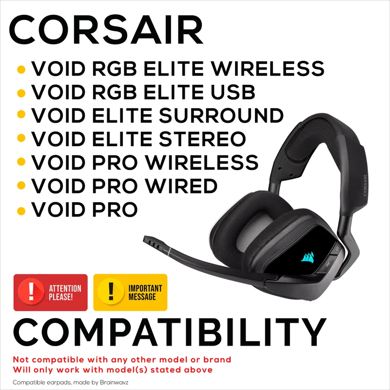 Coussinets d'oreille en tissu mesh pour casques Corsair Void RGB Elite Wireless, RGB Elite USB et Elite Surround : tissu mesh respirant et mousse à mémoire de forme haute qualité.