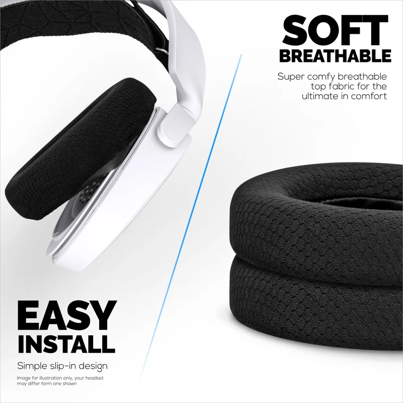 Coussinets d'oreille en tissu pour casques Steelseries Arctis Nova Series 1/P/X, 3, 5/P/X, 7/P/X, PRO et PRO pour Xbox, en maille respirante et mousse à mémoire de forme haute densité.