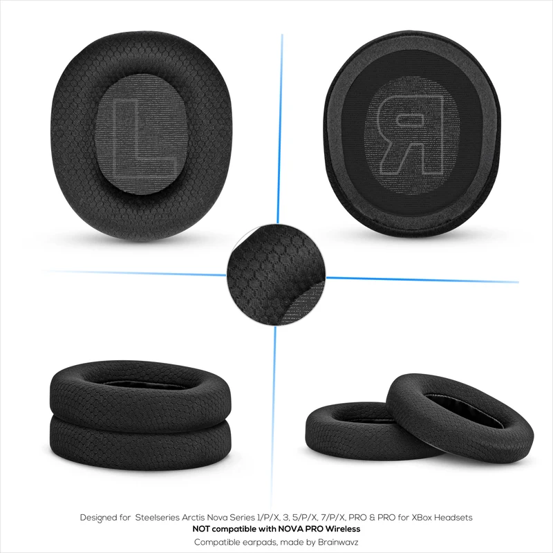 Coussinets d'oreille en tissu pour casques Steelseries Arctis Nova Series 1/P/X, 3, 5/P/X, 7/P/X, PRO et PRO pour Xbox, en maille respirante et mousse à mémoire de forme haute densité.
