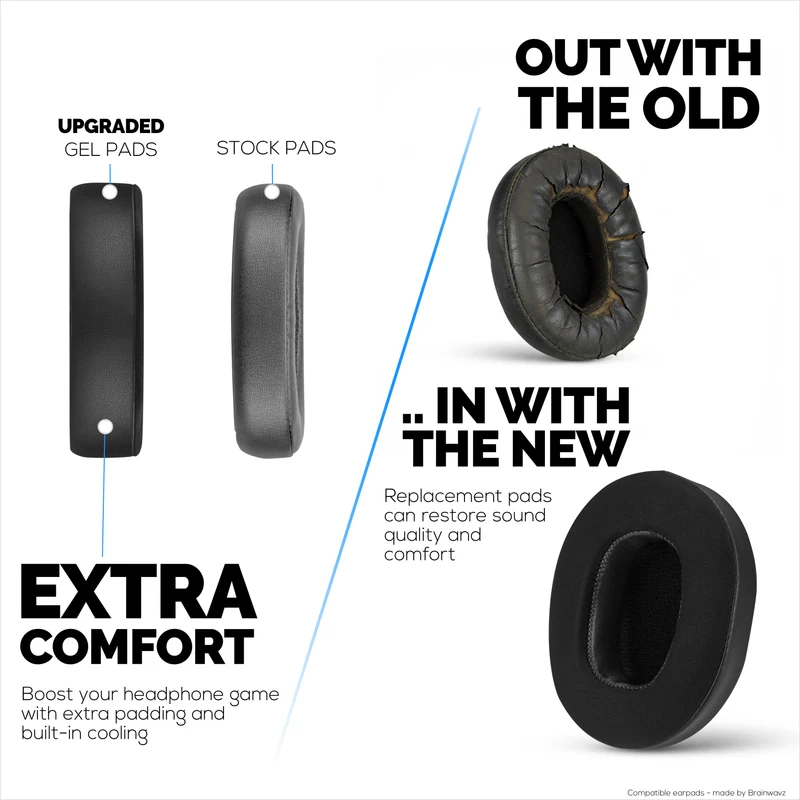 Coussinets hybrides pour casques Skullcandy Crusher Wireless, Hesh 3/ANC/EVO, Venue ANC et autres. Coussinets gaming en gel rafraîchissant avec tissu ultra-doux et mousse à mémoire de forme épaisse.