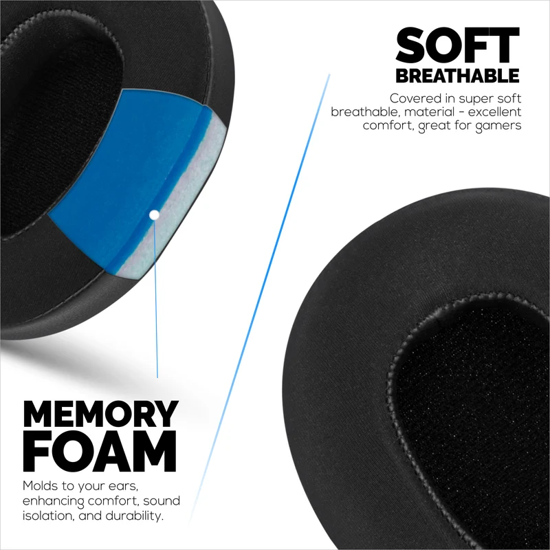 Coussinets hybrides pour casques Skullcandy Crusher Wireless, Hesh 3/ANC/EVO, Venue ANC et autres. Coussinets gaming en gel rafraîchissant avec tissu ultra-doux et mousse à mémoire de forme épaisse.