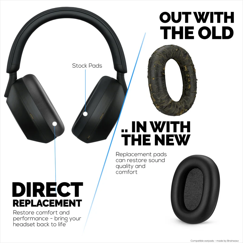 Coussinets de rechange pour casque Sony WH-1000XM6 - Coussinets en similicuir souple - Installation facile