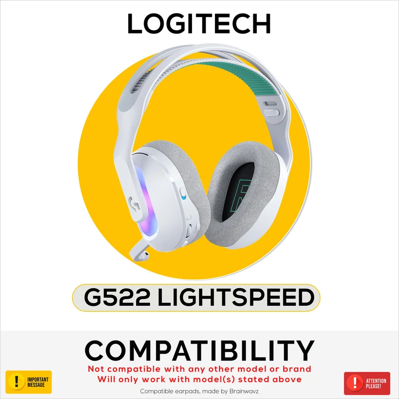Coussinets d'oreille en tissu mesh pour casque Logitech G522 Lightspeed, tissu mesh respirant et mousse à mémoire de forme haute qualité - Plus épais, plus confortables et plus durables