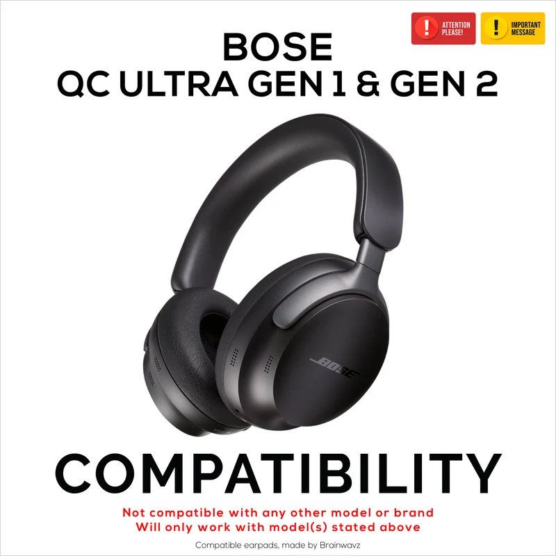 Coussinets de rechange pour casques sans fil BOSE QC Ultra Gen 1 et Gen 2. Cuir PU protéiné de haute qualité et mousse souple pour un confort et une durabilité accrus.