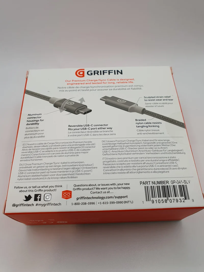 Griffin Type C To Type C Cable 1.8M Reversible Braided