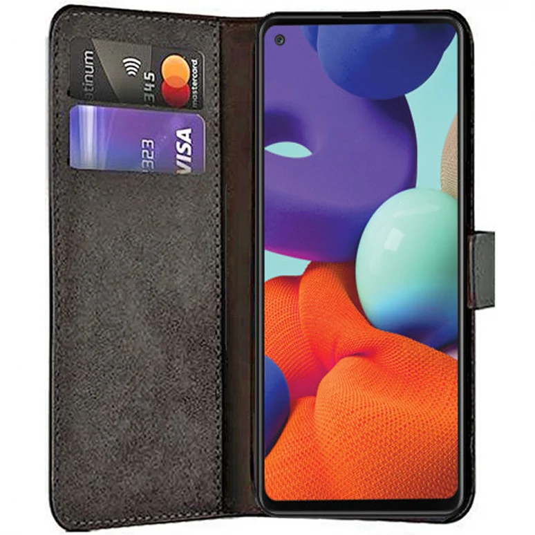 Samsung A22 5G Wallet Card Insert Case Cover Faux Leather Black Full Protection