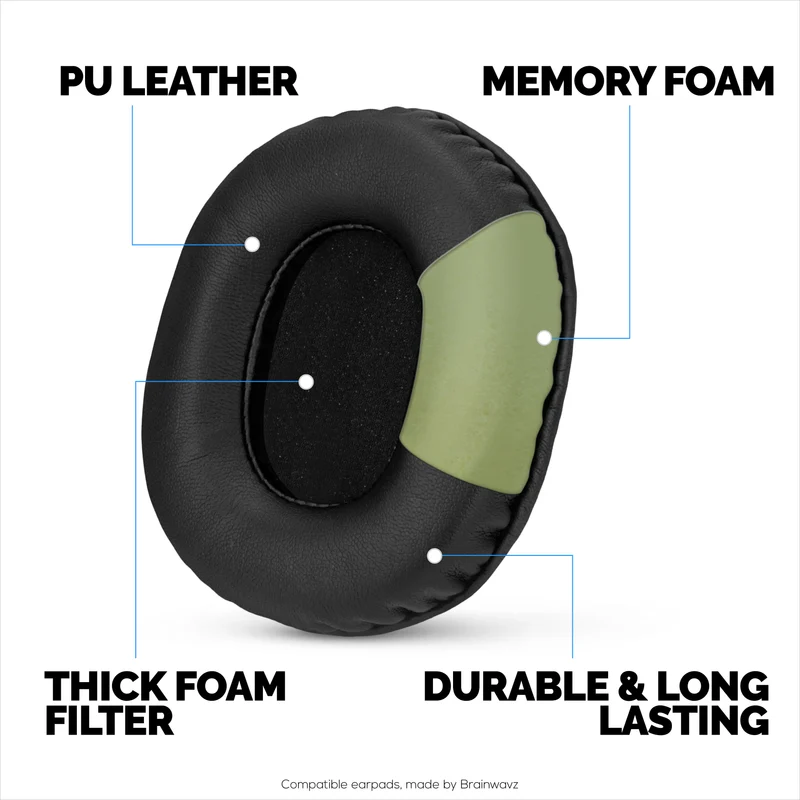 Coussinets de rechange pour casques Audio-Technica ATH-M50X, M50xBT, M50RD, M40X, M30X et M20X. Cuir PU souple avec mousse à mémoire de forme pour plus de confort et de durabilité.