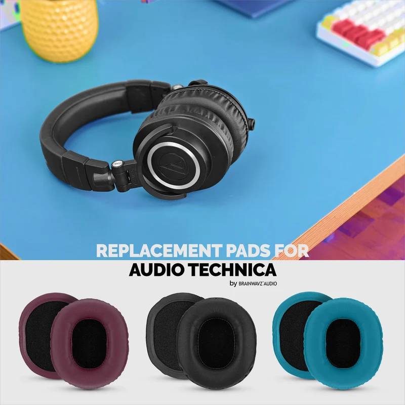 Coussinets de rechange pour casques Audio-Technica ATH-M50X, M50xBT, M50RD, M40X, M30X et M20X. Cuir PU souple avec mousse à mémoire de forme pour plus de confort et de durabilité.