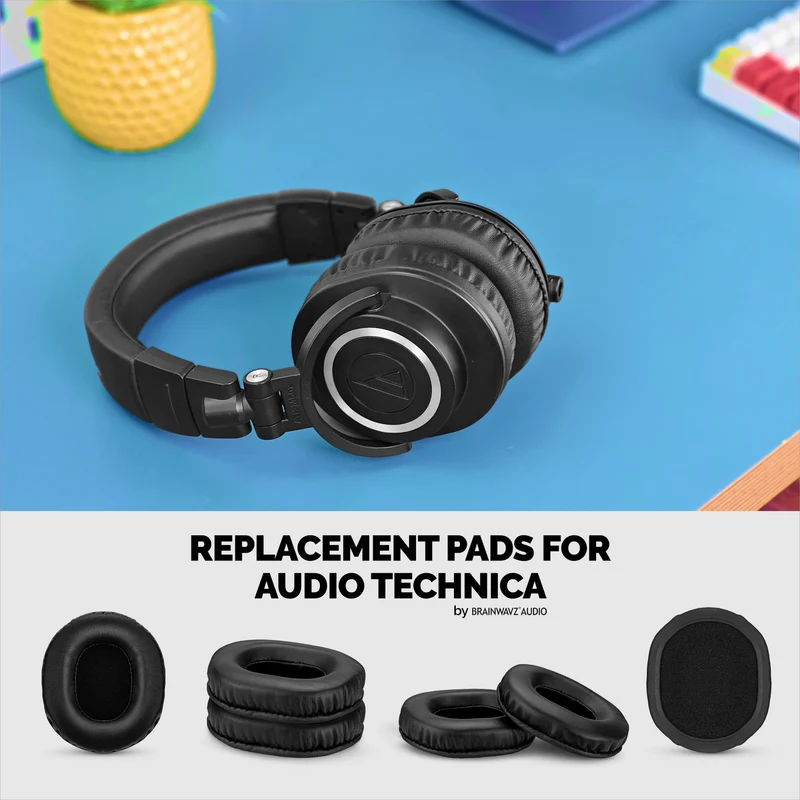 Coussinets de rechange en peau de mouton pour casques Audio Technica ATH-M50X, M50xBT, M50RD, M40X, M30X et M20X. Cuir véritable souple et mousse à mémoire de forme.