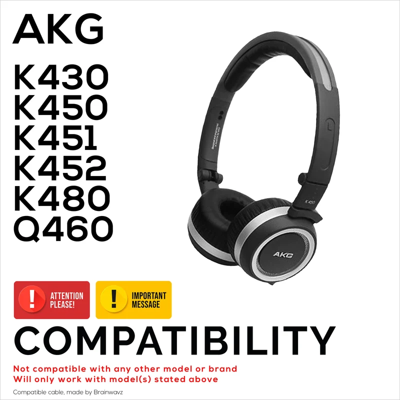 Câble audio de remplacement compatible avec les modèles AKG K430, K450, K451, K452, K480 et Q460 – Télécommande intégrée avec micro, volume, lecture/pause – 1.5 m/60 po