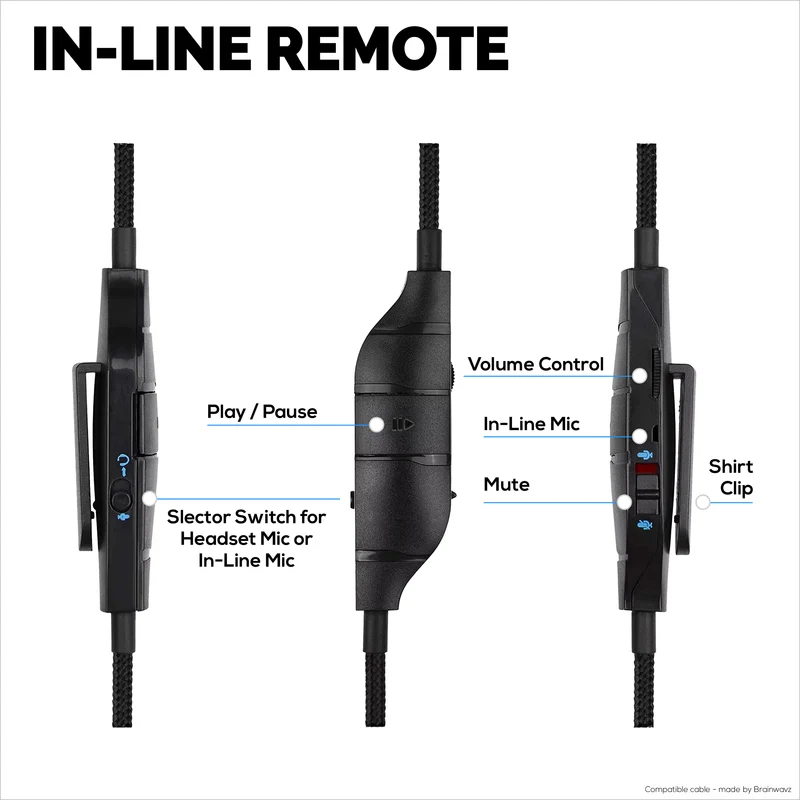 Câble audio de remplacement compatible avec Logitech G633, G635, G933, G935 – Micro/télécommande en ligne avec sourdine et contrôle du volume – Cordon de casque de jeu tressé en nylon