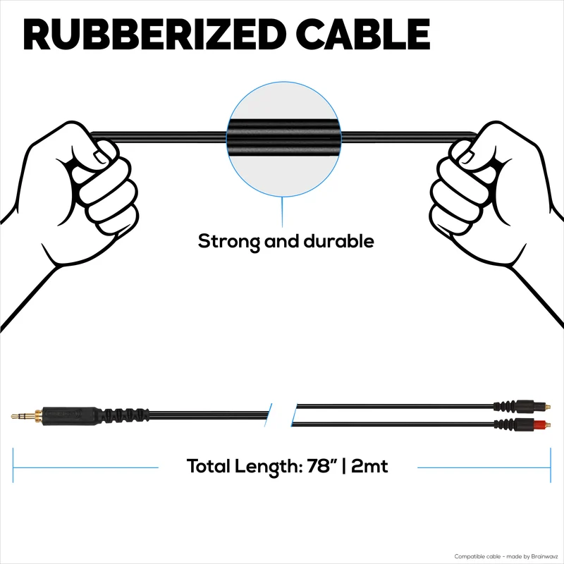 Câble audio de remplacement compatible avec les casques Shure SRH1440, SRH1540 et SRH1840 – Connecteurs MMCX vers 3.5 mm plaqués or avec adaptateur 6.5 mm