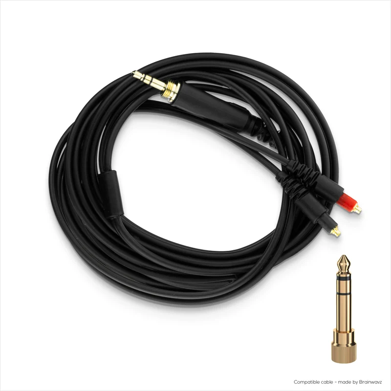Câble audio de remplacement compatible avec les casques Shure SRH1440, SRH1540 et SRH1840 – Connecteurs MMCX vers 3.5 mm plaqués or avec adaptateur 6.5 mm