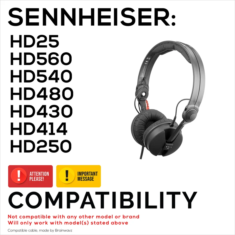 Câble audio spiralé de remplacement compatible avec les casques Sennheiser HD25, HD560, HD540, HD480, HD430, HD414 et HD250 - Jacks plaqués or 3.5 mm