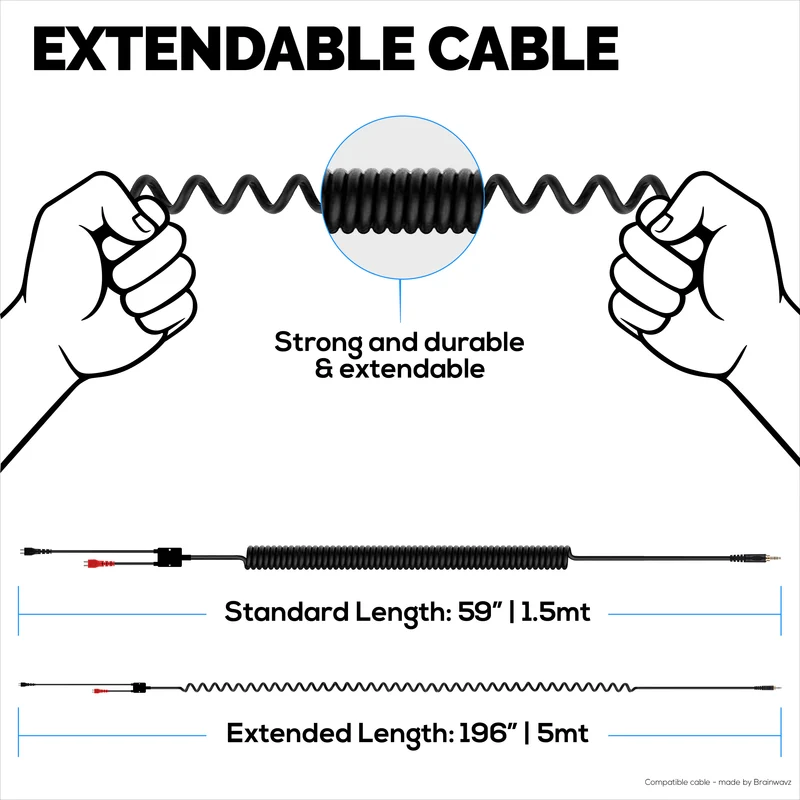 Câble audio spiralé de remplacement compatible avec les casques Sennheiser HD25, HD560, HD540, HD480, HD430, HD414 et HD250 - Jacks plaqués or 3.5 mm