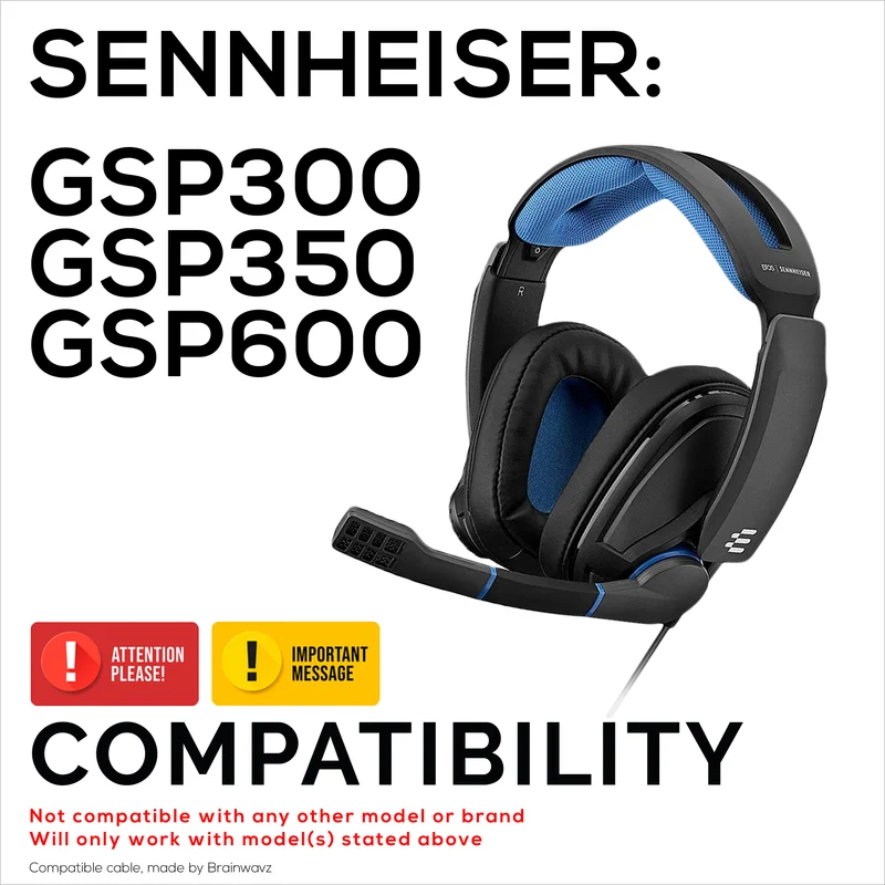 Câble audio de remplacement compatible avec Sennheiser GSP300, GSP350 et GSP600 – Cordon en nylon tressé, jacks 3.5 mm coudés et 2.5 mm plaqués or