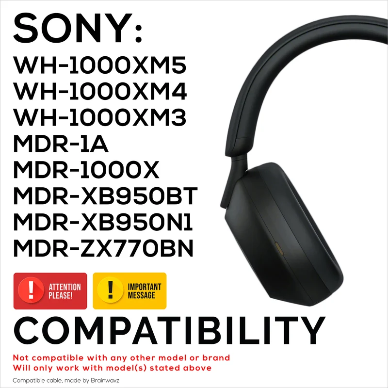 Câble audio de remplacement compatible avec Sony MDR-1000X WH-1000XM5 WH-1000XM4 WH-1000XM3 MDR-1A WH-1000X MDR-XB950BT MDR-XB950N1 MDR-ZX770BN