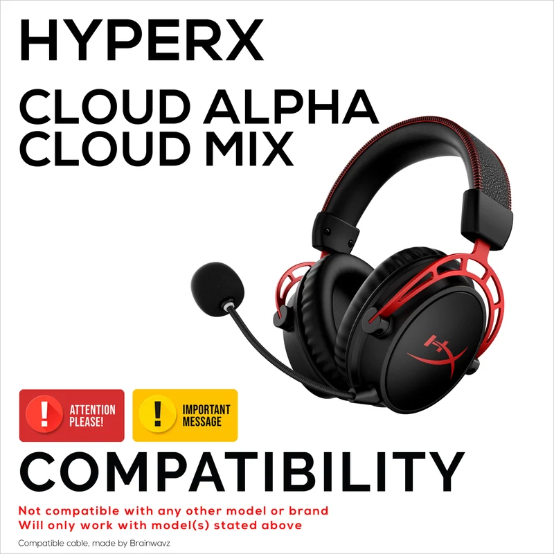 Câble audio de remplacement compatible avec les casques Kingston HyperX Cloud Mix et Cloud Alpha – Télécommande intégrée avec contrôle du volume et du silence – Cordon en nylon tressé avec connecteurs plaqués or