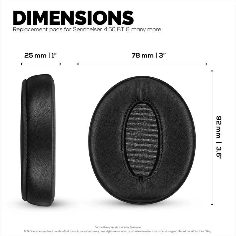 Coussinets de rechange pour casques Sennheiser HD4.50BT, HD4.50BTNC, HD450BT, HD4.50SE, HD4.40BT, HD4.30G, HD4.20S, HD458BT, HD450, HD400S et HD350BT. Cuir véritable souple et mousse à mémoire de forme.