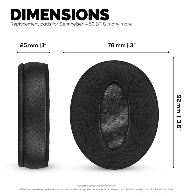 Coussinets d'oreille hybrides de rechange pour casques Sennheiser HD4.50BT, HD4.50BTNC, HD450BT, HD4.50SE, HD4.40BT, HD4.30G, HD4.20S, HD458BT, HD450, HD400S et HD350BT. Revêtement en cuir PU et velours, mousse à mémoire de forme.