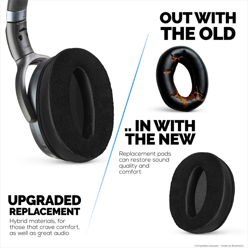 Coussinets d'oreille hybrides de rechange pour casques Sennheiser HD4.50BT, HD4.50BTNC, HD450BT, HD4.50SE, HD4.40BT, HD4.30G, HD4.20S, HD458BT, HD450, HD400S et HD350BT. Revêtement en cuir PU et velours, mousse à mémoire de forme.