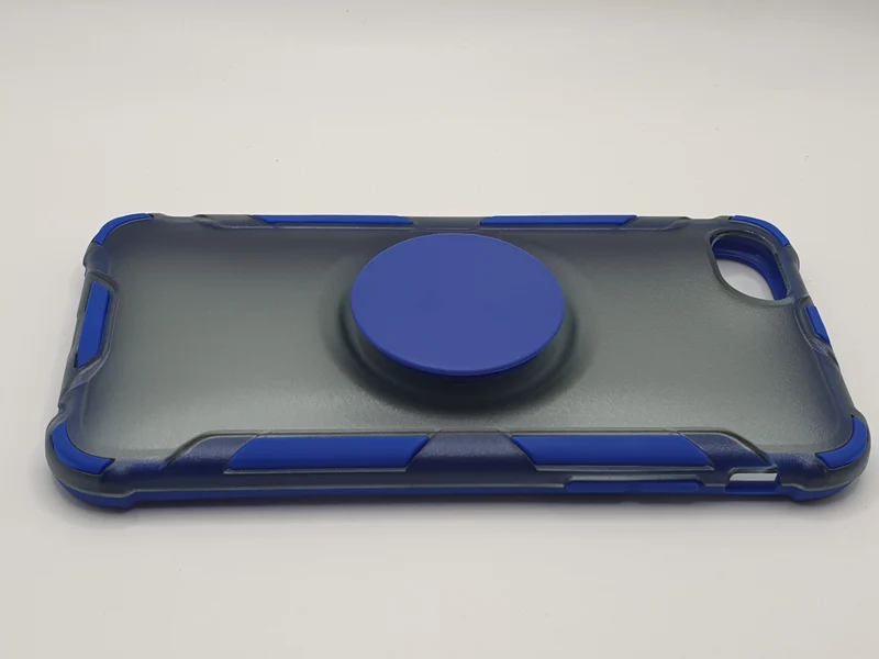 iPhone 6/6S Blue Transparant Bumper Case Cover With Pop Out Stand Finger Ring