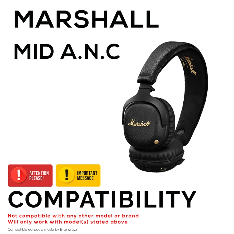 Coussinets d'oreille de remplacement pour casque Marshall MID-ANC, cuir PU, mousse à mémoire de forme pour plus de confort, coussinets d'oreille améliorés, durables et durables
