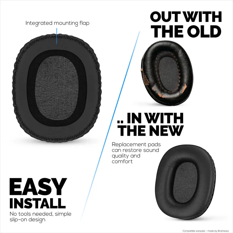 Coussinets d'oreille de remplacement pour casque Marshall Monitor / Monitor Bluetooth (1ère génération), cuir PU, mousse à mémoire de forme pour plus de confort, coussin d'oreille amélioré, durable et durable