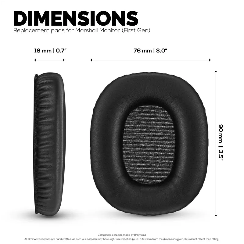 Coussinets d'oreille de remplacement pour casque Marshall Monitor / Monitor Bluetooth (1ère génération), cuir PU, mousse à mémoire de forme pour plus de confort, coussin d'oreille amélioré, durable et durable