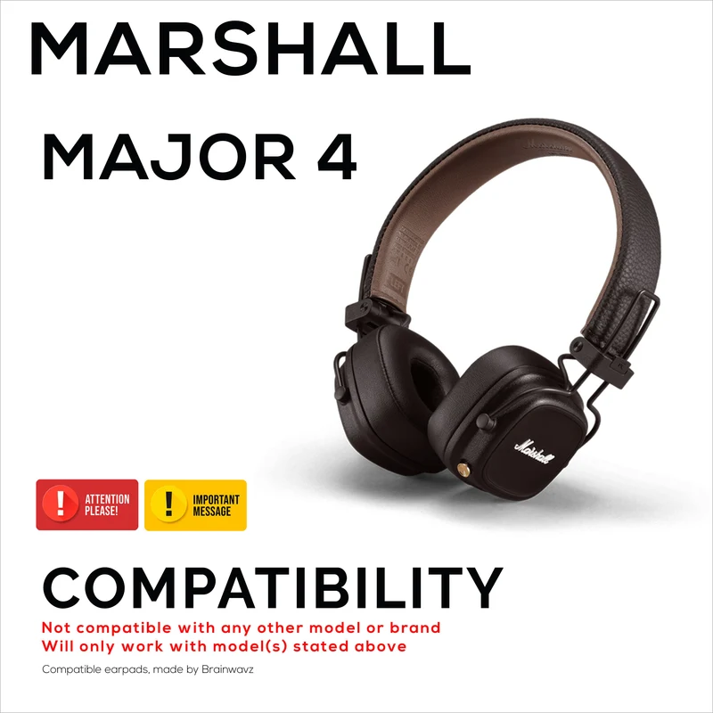 Coussinets d'oreille hybrides pour casque Marshall Major 4, gel froid, cuir PU et mousse à mémoire de forme plus épaisse pour un confort supplémentaire