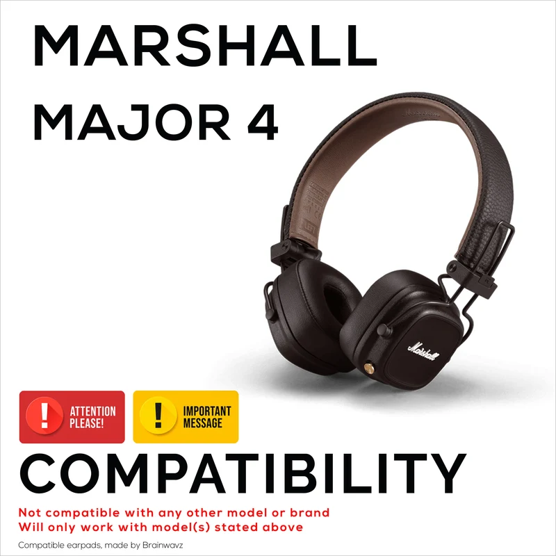 Coussinets d'oreille de remplacement pour casque Marshall Major 4, cuir PU, mousse à mémoire de forme pour plus de confort, coussinets d'oreille améliorés, durables et durables