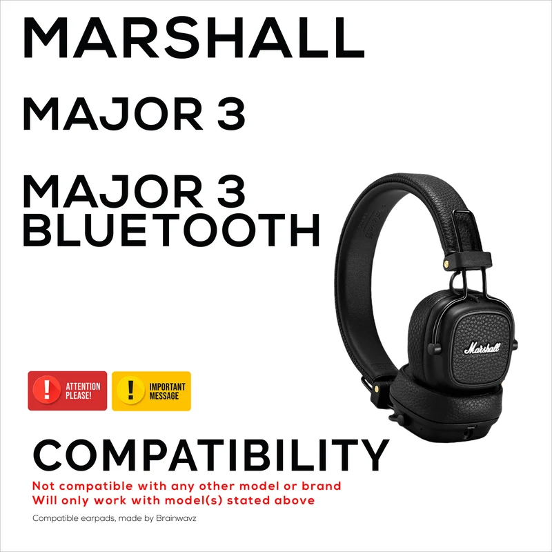 Coussinets d'oreille hybrides pour casque Marshall Major 3, gel froid, cuir PU et mousse à mémoire de forme plus épaisse pour un confort supplémentaire