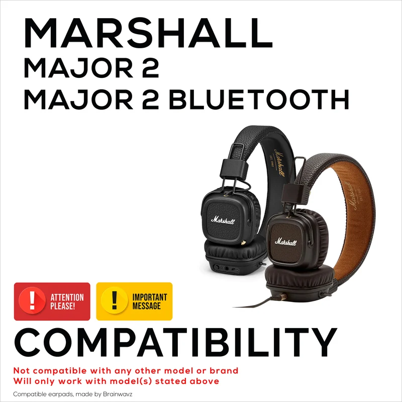 Coussinets d'oreille de remplacement pour casque Marshall Major 2, cuir PU, mousse à mémoire de forme pour plus de confort, coussinets d'oreille améliorés, durables et durables
