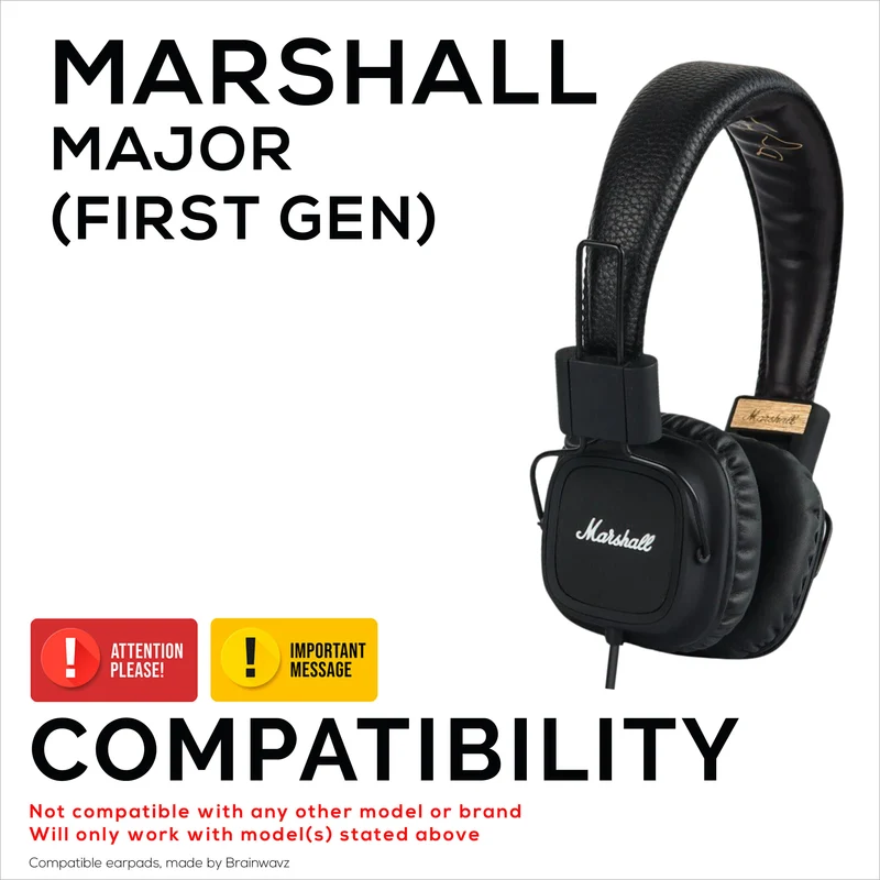 Coussinets d'oreille de remplacement pour casque Marshall Major (1ère génération), cuir PU, mousse souple pour plus de confort, coussinets d'oreille améliorés, durables et durables