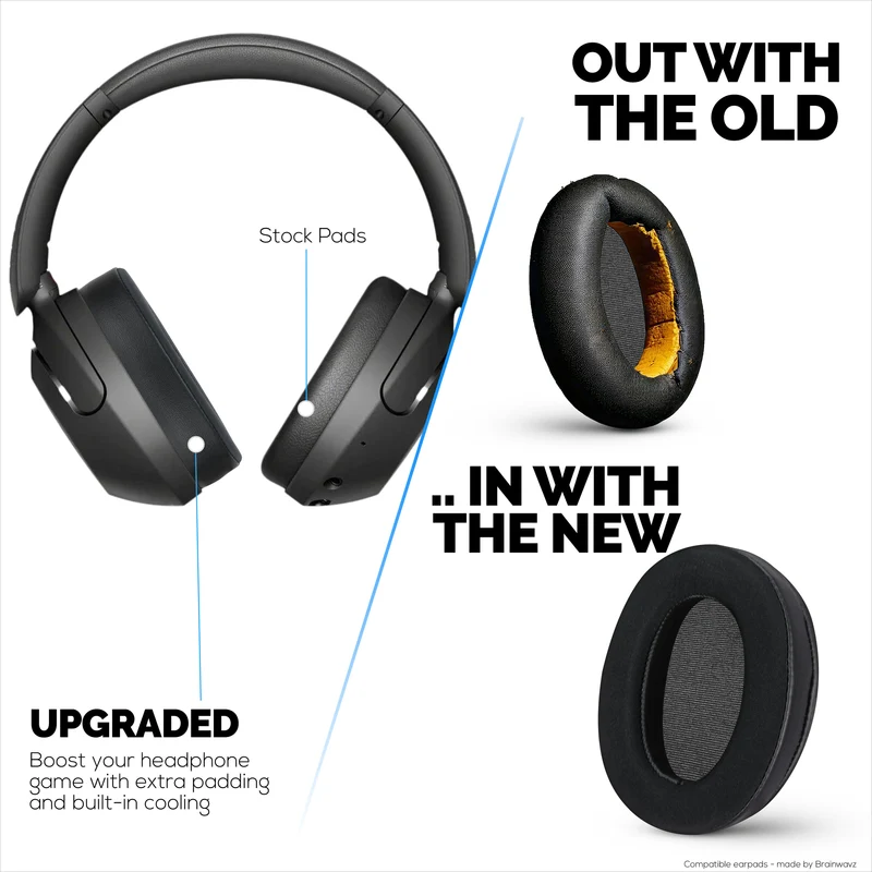 Coussinets d'oreille hybrides pour casque Sony WH-XB910N, gel froid, tissu ultra doux, cuir PU et mousse à mémoire de forme plus épaisse