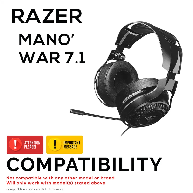Coussinets d'oreille de remplacement pour Razer MANO'WAR 7.1, cuir PU, mousse à mémoire de forme pour plus de confort,