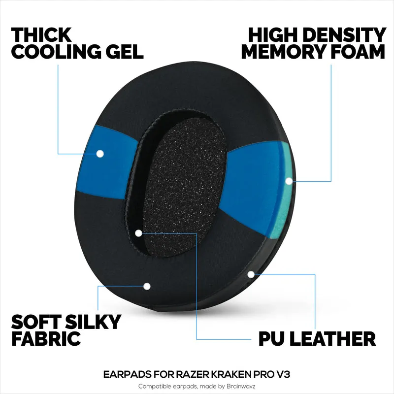 Coussinets d'oreille hybrides pour casque Razer Kraken PRO V3, gel froid, cuir PU et mousse à mémoire de forme plus épaisse