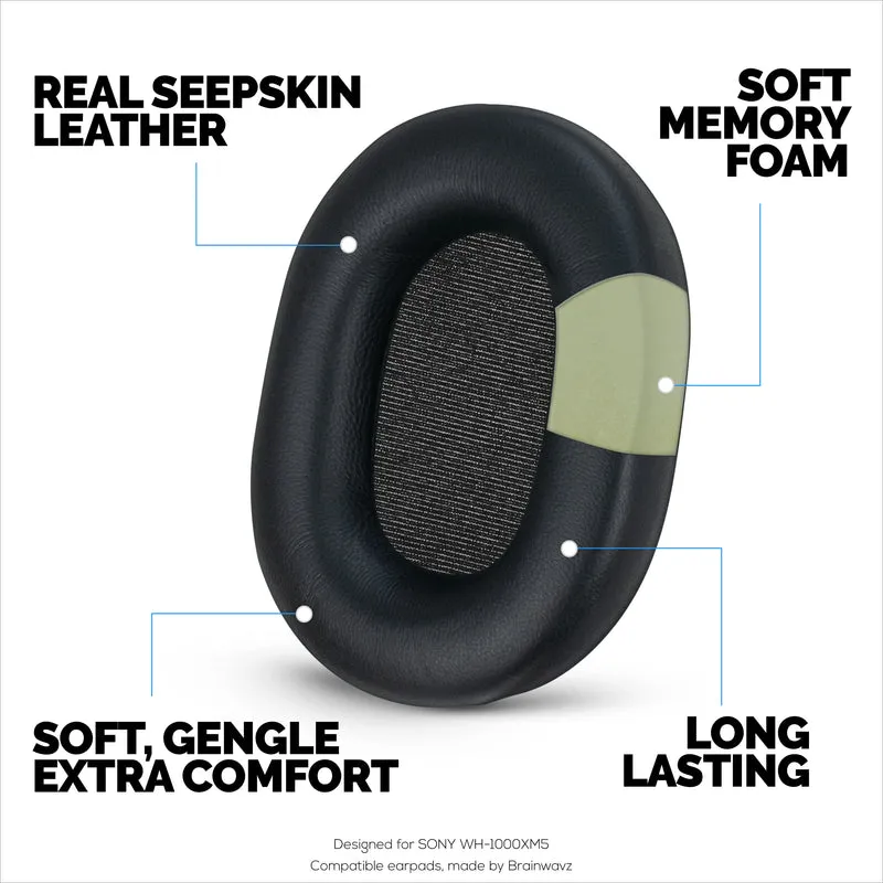 Coussinets d'oreille en peau de mouton pour casque Sony WH-1000XM5, cuir véritable souple, mousse à mémoire de forme, confort supplémentaire, coussinets d'oreille durables et durables