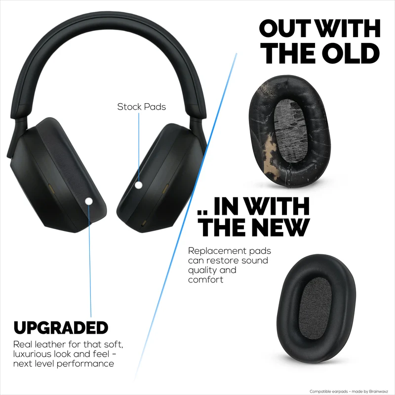Coussinets d'oreille en peau de mouton pour casque Sony WH-1000XM5, cuir véritable souple, mousse à mémoire de forme, confort supplémentaire, coussinets d'oreille durables et durables