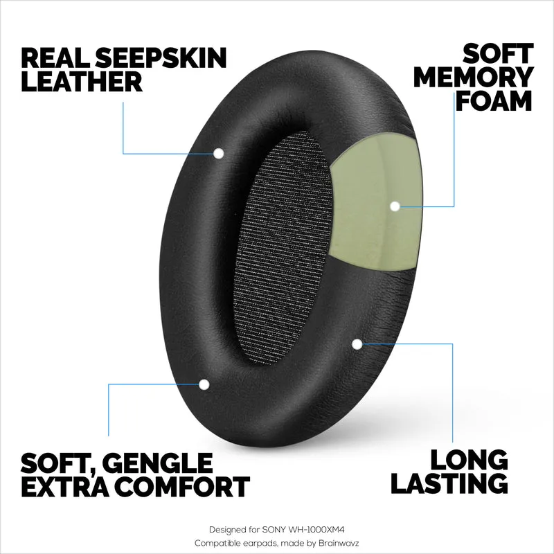 Coussinets d'oreille en peau de mouton pour casque Sony WH-1000XM4, cuir véritable souple, mousse à mémoire de forme, confort supplémentaire, durable et longue durée de vie