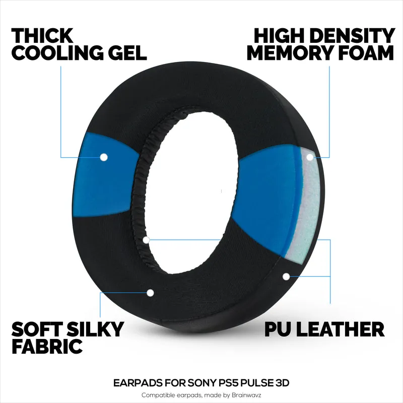Coussinets d'oreille hybrides pour casque Sony PS5 PULSE 3D, gel frais, tissu ultra doux, cuir PU et mousse à mémoire de forme plus épaisse
