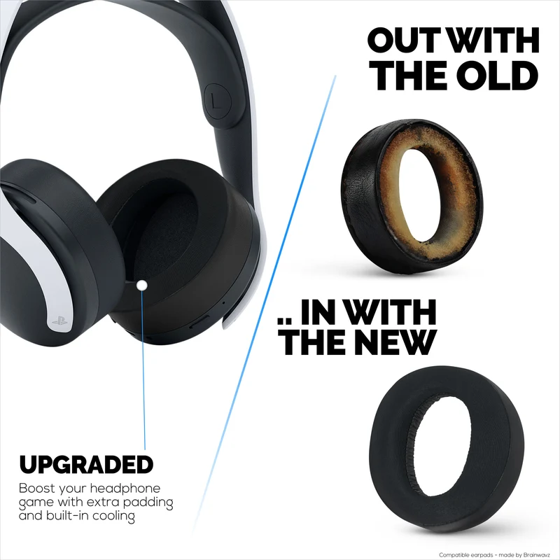 Coussinets d'oreille hybrides pour casque Sony PS5 PULSE 3D, gel frais, tissu ultra doux, cuir PU et mousse à mémoire de forme plus épaisse
