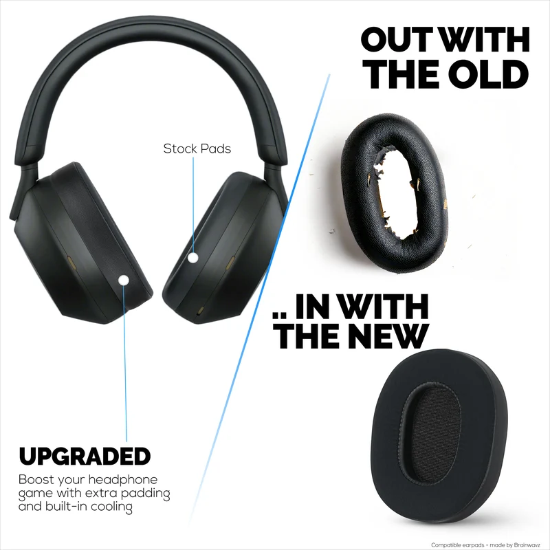 Coussinets d'oreille en gel hybride pour casque Sony WH-1000XM5, gel frais, tissu ultra doux, cuir PU et mousse à mémoire de forme plus épaisse