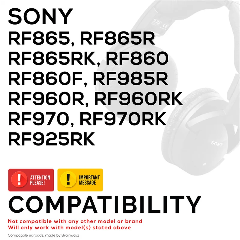 Coussinets d'oreille de remplacement en cuir pour casques Sony RF985R, RF960R, RF960RK, RF970, RF970RK, RF925RK, RF865, RF865R, RF865RK, RF860, RF860F