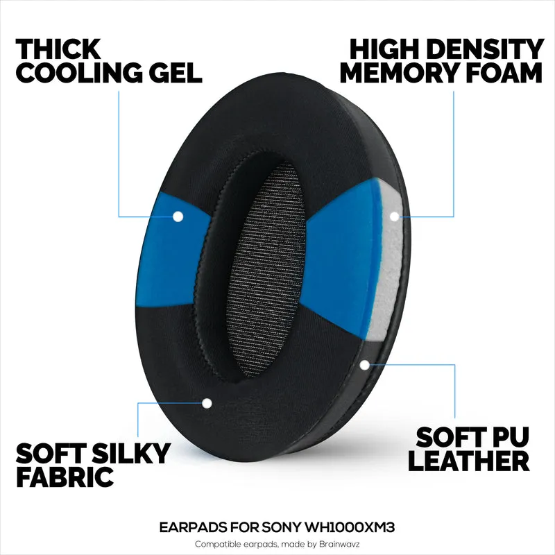 Coussinets d'oreille en gel hybride pour casque Sony WH-1000XM3, gel frais, tissu ultra doux, cuir PU et mousse à mémoire de forme plus épaisse