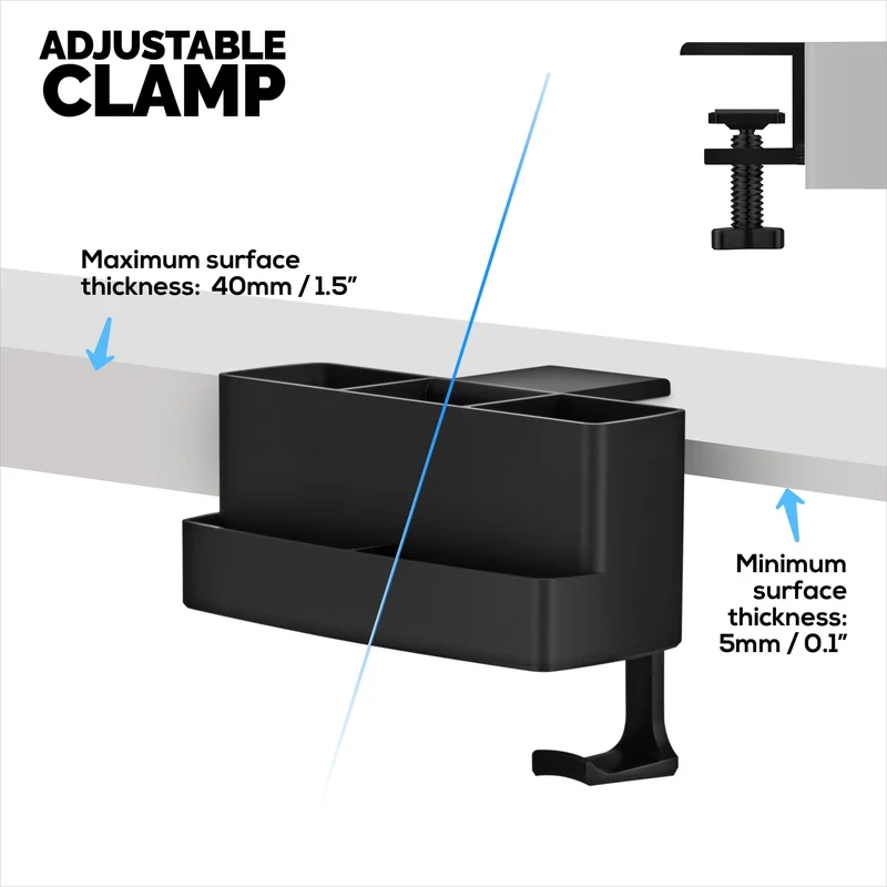 Support de suspension pour télécommande, papeterie, casque et téléphone pour tables et bureaux, facile à installer, pince réglable, convient à différentes tailles de télécommandes, stylos, crayons, casques, téléphones et plus encore