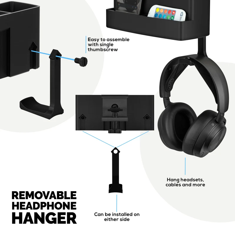 Support de suspension pour télécommande, papeterie, casque et téléphone pour tables et bureaux, facile à installer, pince réglable, convient à différentes tailles de télécommandes, stylos, crayons, casques, téléphones et plus encore